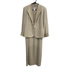 Karen Miller Womens Beige Formal 2 Piece Dress Jacket Set Size 14